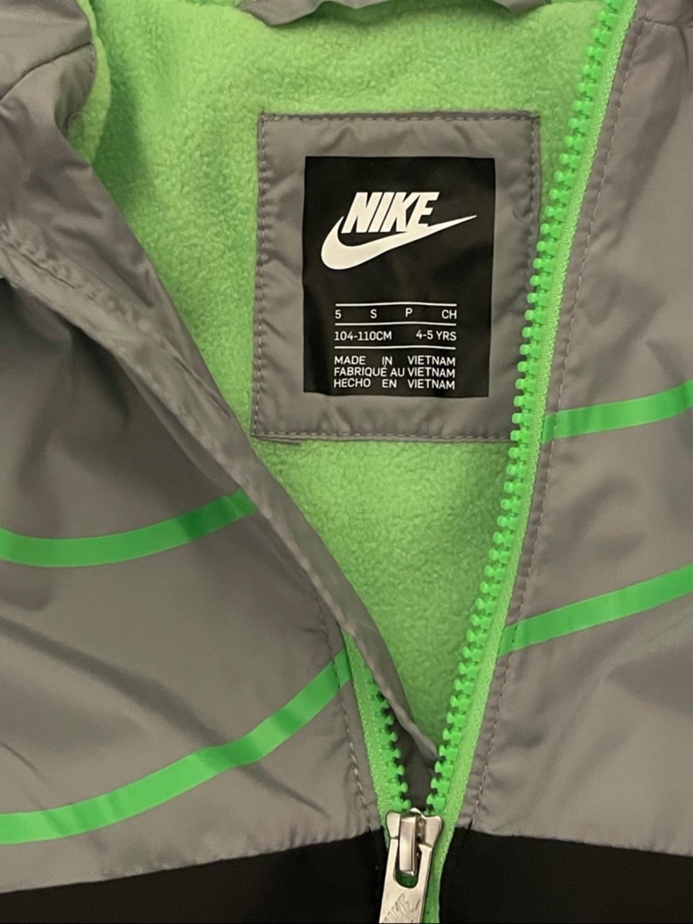 Nike Kids Black, Gray & Neon Green Hooded Jacket - Picture 2 of 4